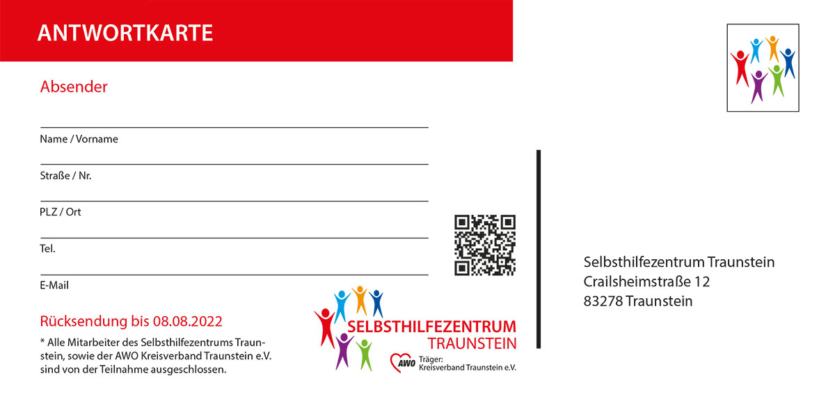 Antwortkarte Flyer - Stuhlprojekt - Nimm doch Platz! - Einladung zur Wanderausstellung mit Preisrätsel und Finissage.